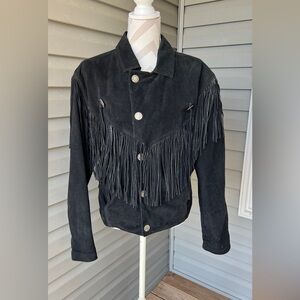 Vintage M Julian Black Leather Fringe Indian Head Snaps Western Jacket Sz M